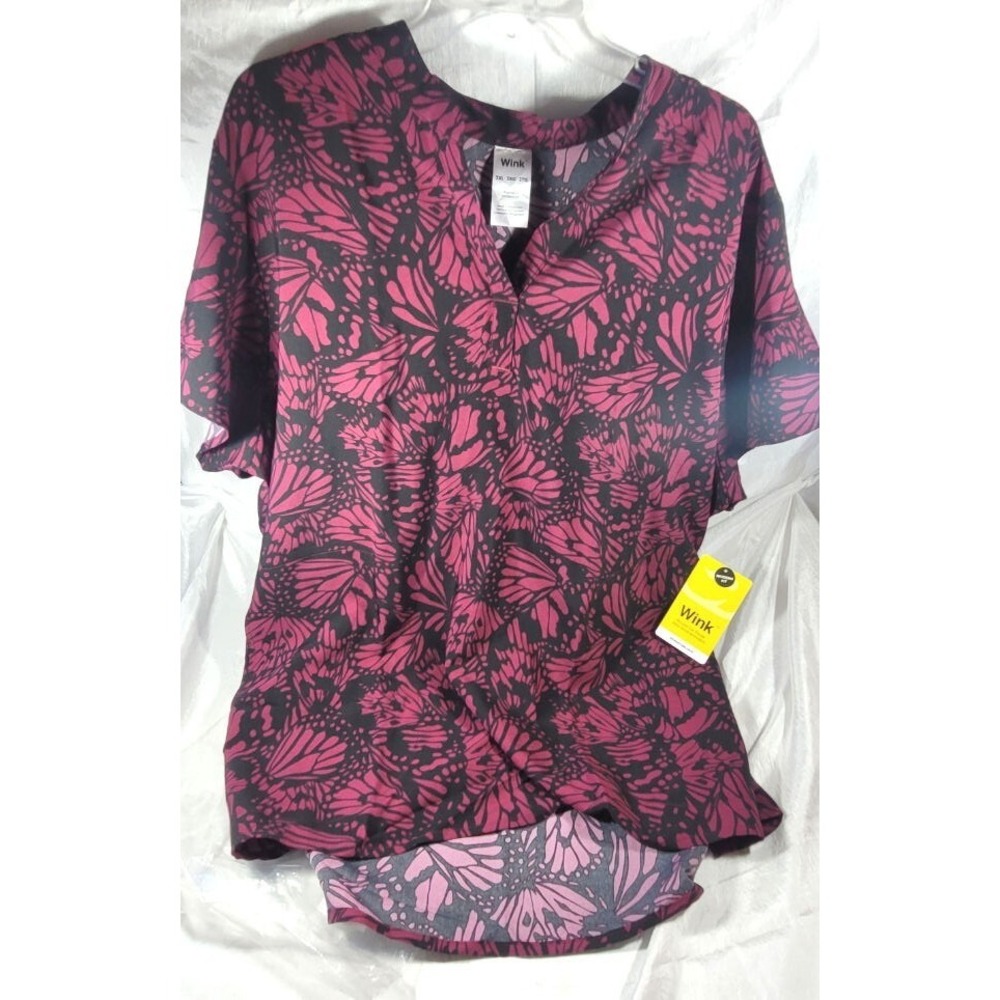 Wink Women's Mandarin Collar Soft Scrub Top - Sky Flutter Wine - 3XL - #6367 - Picture 2 of 2